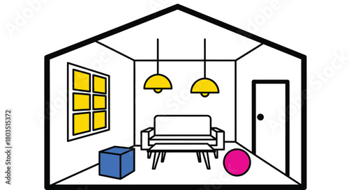 Minimalist living room interior design home decor illustration