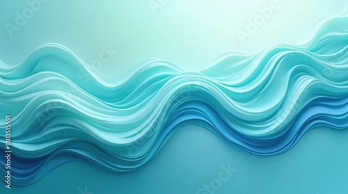 Fototapeta Naklejka Na Ścianę i Meble -  Abstract flowing waves of turquoise and blue colors with a smooth gradient background