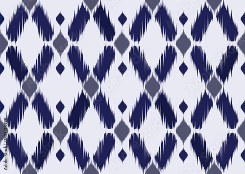 Ikat pattern on white background.Blue diamond cut pattern.Diagonal.Geometric shape.Texture.DIgital design.Ethnic.Illustration.Leaf shape.Design for clothes.Dress.Carpet.Printing.Tablecloth.Knitted
