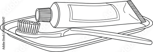 Toothbrush and toothpaste on tray, dental hygiene essentials, oral care tools, morning routine, clean teeth, bathroom accessories