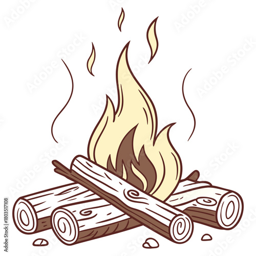 Cozy Campfire: A warm illustration of a campfire, with dancing flames atop a neatly stacked pile of wooden logs, inviting a sense of warmth and adventure.