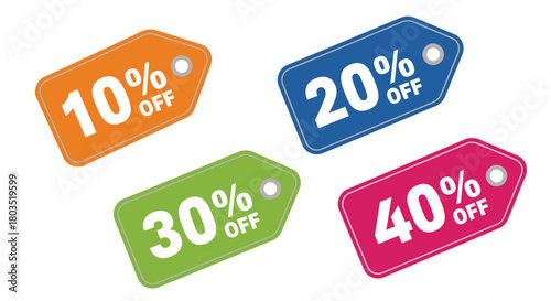 Schilderij op canvas Colorful discount labels displaying percentage off offers for retail promotions