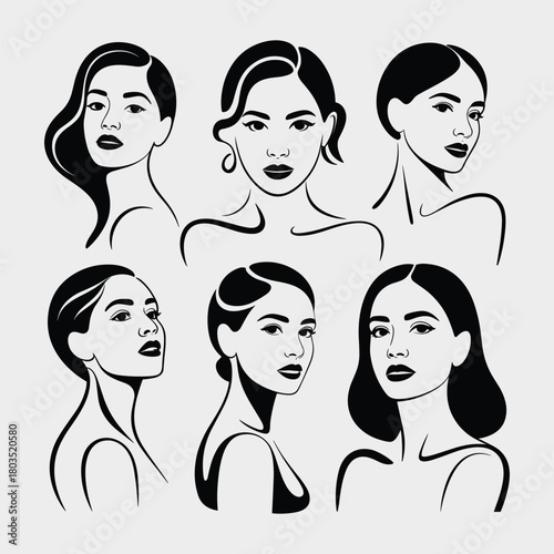 Elegant Black and White Women's Portraits Vector Set