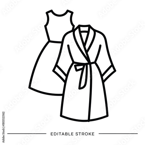 Illustration of dress and robe with editable stroke for customization