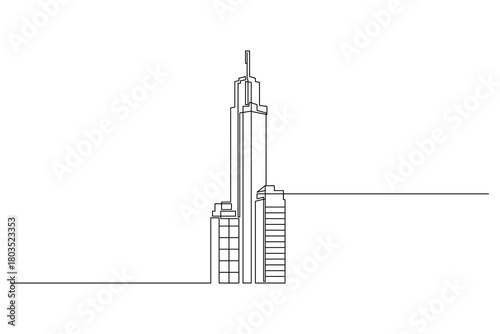 One line drawing of modern skyscraper building minimal art architecture
