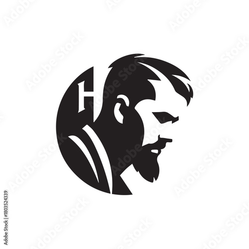 Black and White Handsome Man Illustration in Clean Vector Line Art Style on Minimal Background