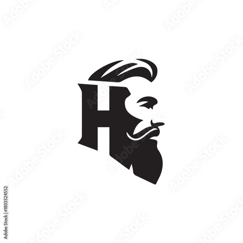 Black and White Handsome Man Illustration in Clean Vector Line Art Style on Minimal Background
