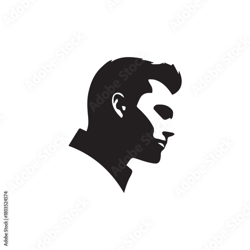 Black and White Handsome Man Illustration in Clean Vector Line Art Style on Minimal Background