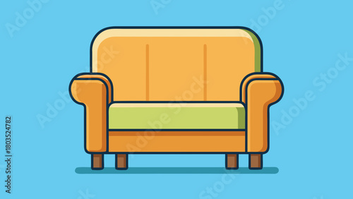 A brightly colored cartoon sofa icon in a minimalist style