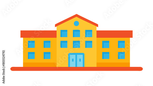 A bright yellow secondary school building icon on black