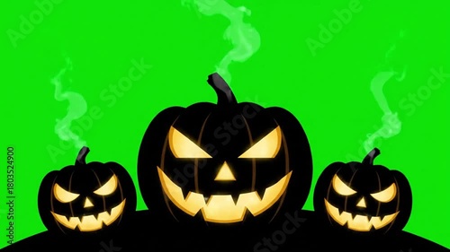 Animated Halloween Pumpkins with Glowing Eyes and Green Screen.