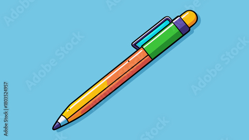 A colorful cartoon ballpoint pen with a clean vector design