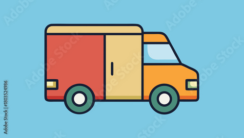 A colorful delivery van icon on a light blue background