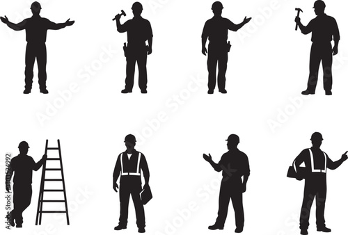 Industrial Construction Worker Man Silhouette Vector Set
