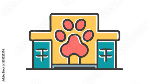 A colorful Veterinary Clinic icon with a paw sign
