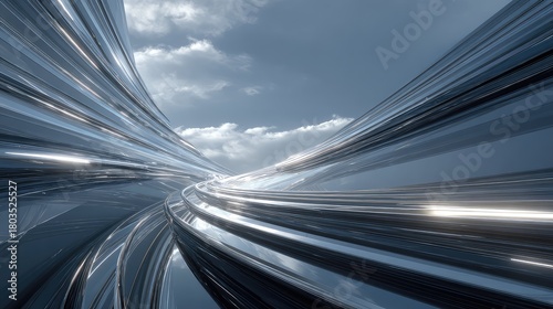 Fototapeta Naklejka Na Ścianę i Meble -  Abstract blue metallic lines forming speed motion tunnel