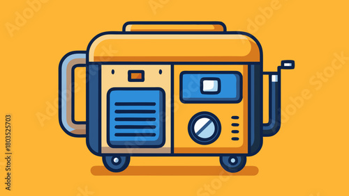 A Portable Generator in Flat Design Against a Yellow Background