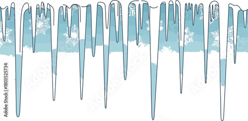 Hanging icicles with snowflakes on a light blue background for winter designs