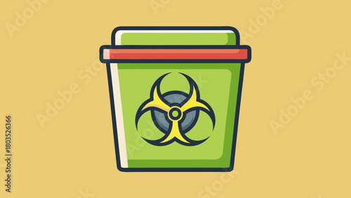 Biohazard waste bin with warning sign illustration