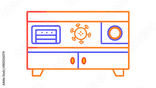 Biosafety Cabinet and Virus Icon Depiction in Flat Design