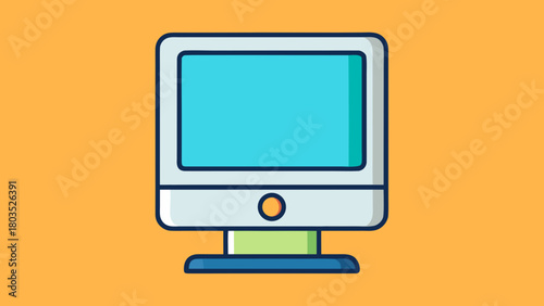 Cartoon Desktop Computer Illustration Against Orange Background
