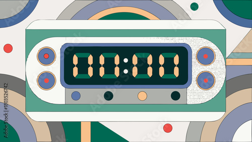 Digital clock display with time and modern artistic design
