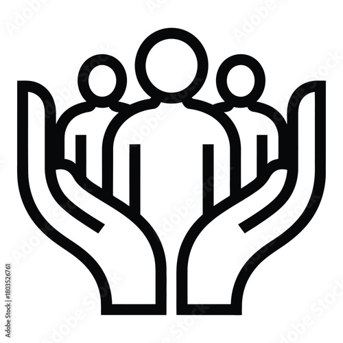 People in hands outline icon teamwork and community support symbol