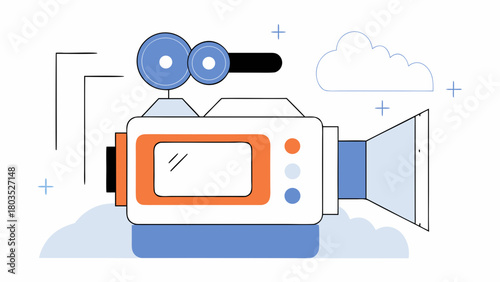 Illustration of a flat design video camera on white background
