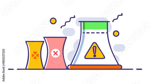 Illustration of Abandoned Nuclear Power Plant with Warning Sign