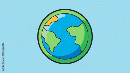 Illustration of Earth Planet in a Green Ring Shape on Blue