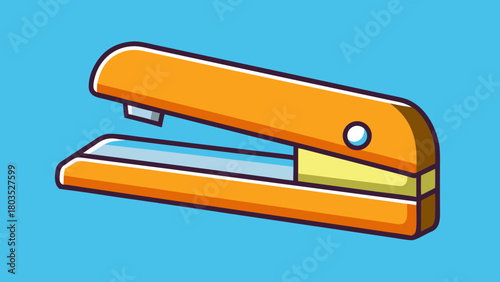 Orange Stapler with White Accent on a Blue Background