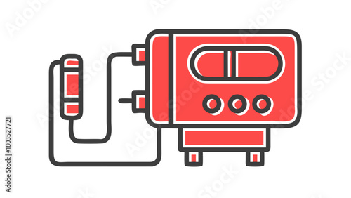 Red Dialysis Machine Icon on Black Background Illustration