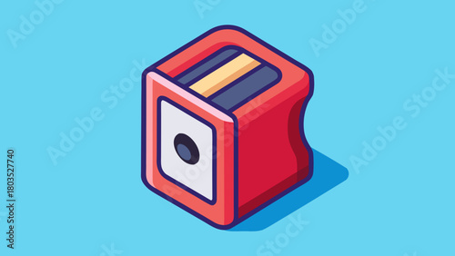 Red Pencil Sharpener Vector Illustration Against Blue Background