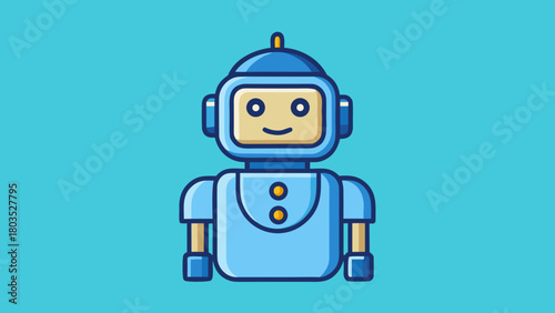 Smiling Robot with a Friendly Face on a Blue Background