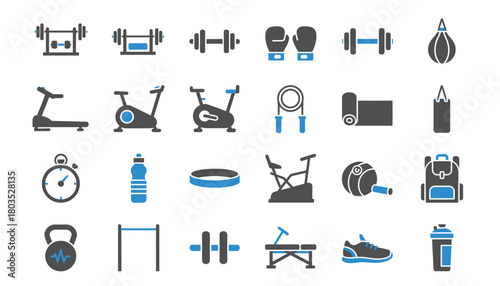 Set of fitness and gym icons simple design elements for workout and training isolated on white background