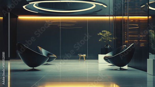 Modern corporate office lobby waiting area interior design