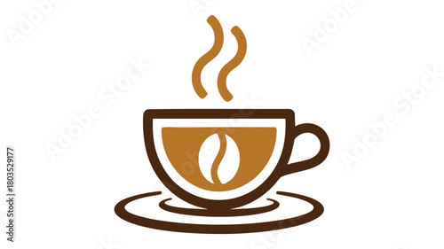 Coffee cup with bean and steam