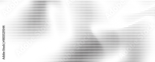 Grunge halftone gradient background. Faded grit noise texture. White and black sand wallpaper. Retro pixelated backdrop. Anime or manga style comic overlay. Vector graphic design textured template