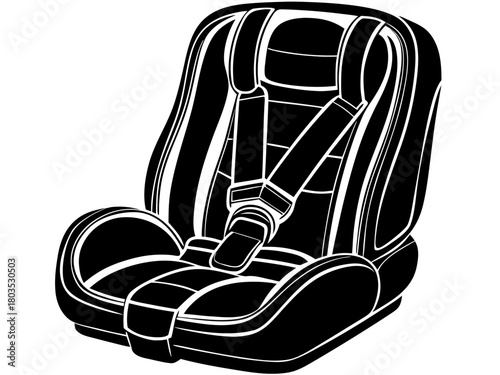 Child or Baby Car Seat with Safety Belt Silhouette Vector Graphic, Front View