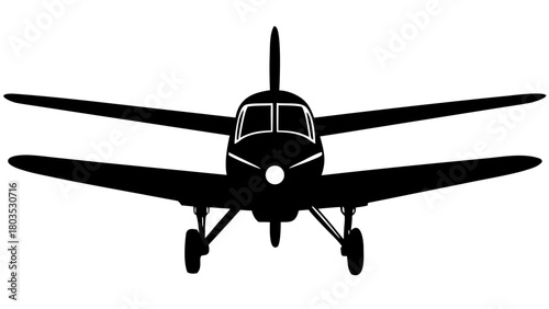 Single Engine Propeller Airplane Silhouette Vector Graphic, Front View