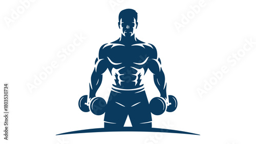 Muscular man holding dumbbells