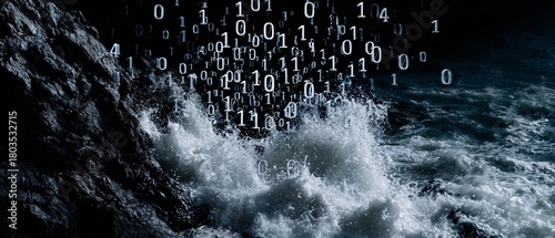 Binary code tsunami breaking against security wall, cyber resilience,