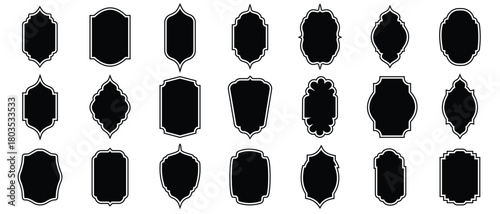 Vintage frame label and badges shape symbol. Black vintage and label frames set. Greeting or retro labels, royal wedding insignia, sale sticker or invitation card. Vector illustration.