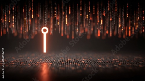 Encryption key floating above glowing padlock, dark cyber style, copy space,