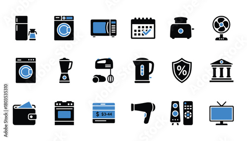 Set of household appliances icons simple glyph design for web and mobile apps isolated on white background