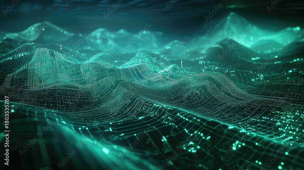 Obraz premium Digital landscape creating abstract network connection waves