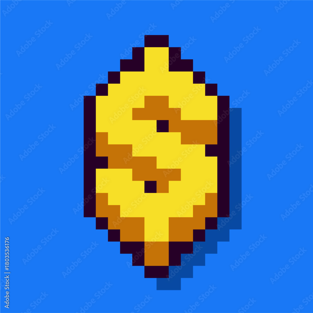 Obraz premium Pixel Gold Coin Logo. Shiny Pixel Gold Coin Icon in Retro 8-Bit Style for Gaming, Finance, Reward, and Digital Economy Themes
