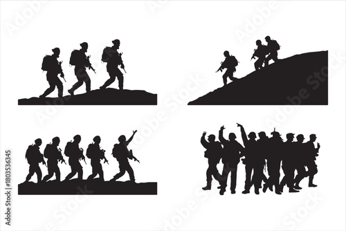 group of soldiers military silhouettes