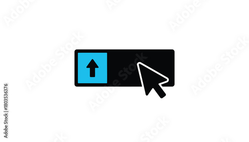 Black and blue upload button with cursor simple graphic for user interface design isolated on white background