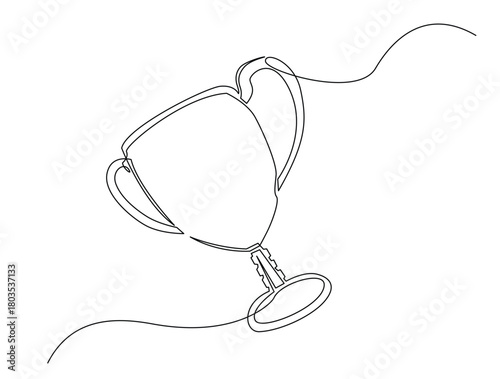 Continuous one line drawing of trophy cup for winner. Winner achievement trophy hand drawn vector illustration.